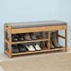 Bamboo Shoe Bench Drawers Lift Top