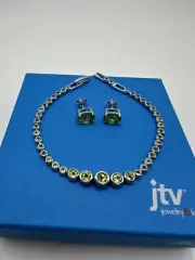 4.0ctw Manchurian Peridot Earrings & Peridot Tennis Bracelet Sterling Silver Set