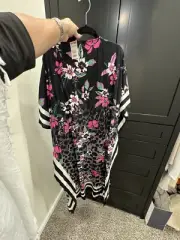 Steve Madden Kimono O/S Hot Pink Black Striped Caftan Cover Up