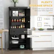 HOMCOM Wood Pantry Organizer w/ Drawer ,Adjustable Shelves + Anti-Tipping Strap