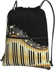 EdWal Music Print Drawstring Backpack Gym Bags Sports Bags With Zipper Pocket For Travel Beach, Black, One Size