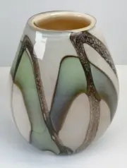 Hand blown art glass VASE Cream / Green/ Brown Modern design