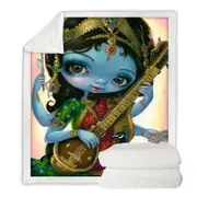 Hindu Goddess Saraswati Playing Veena Throw Blanket