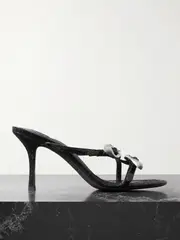 [ALEXANDER WANG] ALEXANDER WANG - Dome Snake-effect Leather Sandals - Black - IT36 IT 36 Black