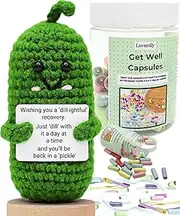 Get Well Soon Gifts - Positive Message Bottle and Knitted Positive Crochet with Card Get Well Gifts for Women Men Patients After Surgery Cancer Chemo (Crochet Pickle Capsule Bottle)