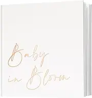 Calculs Baby in Bloom Picture Book Polaroid Baby Shower Guest Book Babies Scrapbook, White Cover, Rose Gold Foil Stamping, Blank White Pages