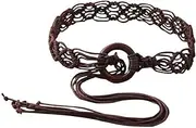[Kefley] Brown Braided Waist Belt with Tassel for Women Bohemian Waistband Beaded Crochet Woven Waist Belts for Dress String Rope Waist Belly Chain Braid Belt with Ring Decorative Dress Skirt Accessories