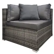 LONDON RATTAN Outdoor Corner Sofa Lounger 1 Seater Modular Lounge Chair Wicker Furniture, Grey