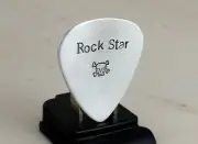 Sterling Silver Guitar Pick Handmade with Rock Star and Skull Stamps