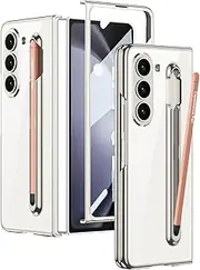 Fashionable and Shockproof Transparent Phone Case with Screen Protector and Pen Holder, for Samsung Galaxy Z Fold5 case (Silver,for Galaxy Z Fold5)