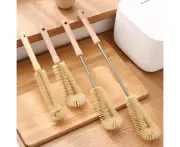 4Pcs Wooden Long Handle Bottle Brush Cup Cleaning Brush-Yellow