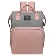 GGP Pink Portable Mommy Bag With Baby Crib Multi Function Baby Diaper Backpack, Lightweight And Large Capacity For Moms
