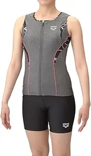 [arena] Swimwear Fitness Separates (Cover Back, Middle Leg, Insert Pad), Women's, Gray x Black (GYBK)