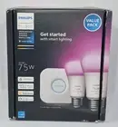 Philips Hue 60w Smart Light Starter Kit -2 60W A19 LED Bulbs With Bridge.
