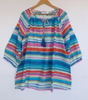 Virtuelle Taking Shape Top 16 Womens TS Colourful Stripe Tassel Peasant Cotton
