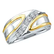 14k White Gold Round Diamond Diagonal Row Band Ring 1/4 Cttw
