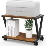Retro Desktop Printer Stand 2 Tiers under Desk Wood Printer Shelf Rustic Industr