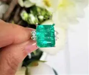 4Ct Lab-Created Green Emerald Solitaire Engagement Ring 14K White Gold Plated