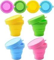 FOTOEVFC Foldable Silicone Folding Camp Cup, 4Pcs Collapsible Travel Mugs with Lid, 170ml Capacity, Multicolor