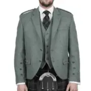 100% Tweed Scottish Men's Lovat Green Argyle kilt Jacket With Waistcoat Wedding