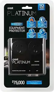 Crest Platinum Surge Protector Power Board 2 Socket TV Antenna Grounded LEDs
