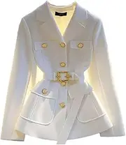 [Generic] Women Medium Long Styles Blazer Tops Coat Solid Color Suit Female Jacket Spring Long Sleeves Outwear