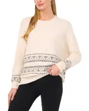 CeCe Fairisle Pearl Stripe Pullover Sweater