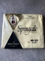 Vintage Springcale Double Fitted Sheet Yellow Combed Percale Retro NOS NIP