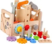 TOYANDONA Tool Sets Portable Wooden Tool Box Educational Boys and Girls Tool Set Learning Toy 1 Set