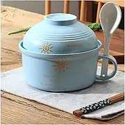Unique Soup Mug Container Coffee Tea Soup Bowls,Large Ramen Noodle Bowls with Lid and Handle,Ceramic Japanese Instant Noodle Rice Bowl Salad Cereals for Student Dormitory Office Tableware (Color : Bl