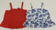2x Ladies size 16 DOTTI Blue Floral And Red Linen Tops *NEW* RRP $79.90