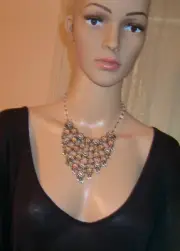 "KIRKS FOLLY VERY RARE/SIGNED FLOWER BIB CHAINMAILLE NECKLACE"