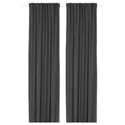 GINSTMOTT curtains, 1 pair, dark grey/with heading tape, 145x250 cm