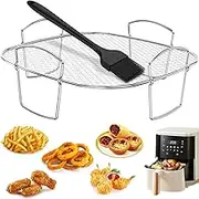 Air Fryer Rack Grilling Rack, Stainless Steel Food Dehydrator Rack with Brush, Square Cooking Rack Toast Rack, Air Fryer Liner Grid Holder Dishwasher Safe for Baking