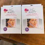 Plum Beauty Mini Compact LED Mirror Panoramic View w/ 2X Magnification NEW Lot 2