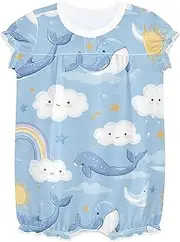 [miaozhen] Baby Girls' 1-Piecing Rompers Ruffled Sleeve Infant Jumpsuit Girl Cotton Toddler Bodysuit 24M Cartoon Cute Blue Whale ropa de nina de 5 a?os en oferta, Cartoon Cute Blue Whale
