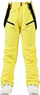 QIULAO Men's Women's Ski Trousers, Waterproof Windproof Warm Snow Trousers, Detachable Straps, Support Single Board Double Board, Outdoor Couple Trousers (Color : Gelb, Size : Small)