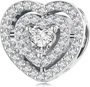 [DOYIS] 925 Sterling Silver Pendant Charms for Pandora Bracelets,Zirconia Heart Beads Charms,Mother's Day Jewelry for Women Girls