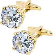 [Jonwo] Polyhedral Zircon Gemstone Cufflinks for Men In Gift Case Round Golden/Silver Zircon Crystal Men's Cufflinks Set for Wedding Party Anniversary Business Events Dress