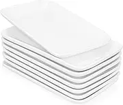 Foraineam Set of 8 Pieces 8 Inch Rectangular Porcelain Platters Dessert, Appetizer, Salad Plates White Serving Trays