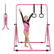 Advwin Kids Gymnastics Bar, Foldable Horizontal Bars, Adjustable Monkey Kip Bar for Girl & Boy Home Training, Pink