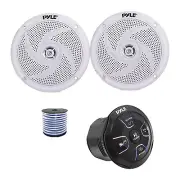 Pyle PLMRBTRK1 Marine Bluetooth Controller, 2x 5.25" 180W Speakers (White), Wire