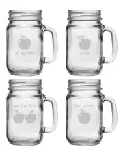 Susquehanna Glass "An Apple A Day" Set of Four 16oz Drinking Jars