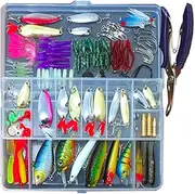 132-Piece Complete Fishing Lure Kit with Hard Plastic Case, Minnow, Crank, Popper, Spoon, Soft Baits, Hooks, Pliers & Accessories for Anglers