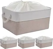 4Pcs Storage Basket Foldable Linen Fabric Basket with Handles 18x14x10 Large Dustproof Closet Shelf Organizer for Cupboards Wardrobe Shelves Bathroom Storage Cubes Baskets for Organizing Linen Close