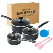 Nonstick Saucepan with Lid Non Stick 1Qt & 2Qt & 3Qt Sauce Pan Set with Silic...