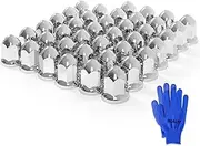 HQALTY 40Pcs Lug Nut Covers 33mm Bullet Flanged ABS Chrome Plastic Anti-Rust Push-on Nut Cover Caps for Semi Trucks
