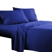 Royal Blue 4pcs Flat Fitted Sheet Set Pillowcase 5 Size