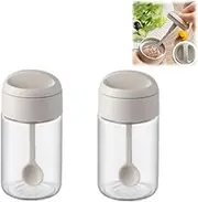 2-Pack Modern Minimalist Spice Jars, Clear Glass Condiment Pots with Spoons, 250ml, Airtight, Dishwasher Safe