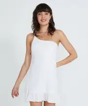 Devon Assymetric Frill Dress White